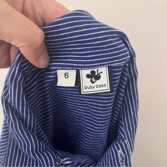 Busy Bees Boy’s Polo Shirt Royal Blue White Stripes 6 - Picture 6 of 6
